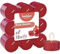 Bolsius - 18 Candele Profumate per Tealight - Melograno - Durata Lunga della Combustione di 6 Ore - Diametro 39 mm - Contiene Estratti Naturali - Cera Vegetale - Senza Olio di Palma