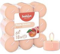 Bolsius - 18 Candele Profumate per Tealight - Pesca - Durata Lunga della Combustione di 6 Ore - Diametro 39 mm - Contiene Estratti Naturali - Cera Vegetale - Senza Olio di Palma