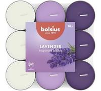 Bolsius - 18 Lumini Profumati - Lavanda - Durata di Combustione di 3.5 Ore - Diametro 38 mm - Estratti Naturali - Contiene Cera Vegana - Senza Olio di Palma