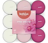 Bolsius - 18 Lumini Profumati - Orchidea Rosa - Durata di Combustione di 3.5 Ore - Diametro 38 mm - Estratti Naturali - Contiene Cera Vegana - Senza Olio di Palma