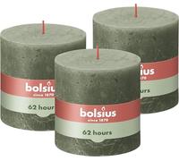 Bolsius Candela cilindrica rustica XXL - verde scuro - confezione da 3 - lunga durata di 62 ore - non profumata - con cera naturale vegana - senza olio di palma - 10 x 10 cm