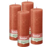 Bolsius - Candela pilastro rustica - Arancione - 19 x 7 cm - 4 pezzi - Durata di combustione di 85 ore - Senza profumo - Cera vegetale naturale - Senza olio di palma