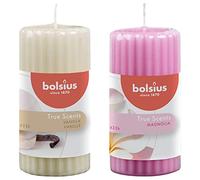 Bolsius Candela Profumata, Fragranza Vaniglia & Candela Profumata Pillar 120/58 mm Colonna Zigrinata, Colore Rosa, Fragranza Magnolia, True Scents