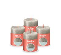 Bolsius Candela rustica a colonna, color argento champagne, confezione da 4, durata di 35 ore, decorazione per interni, non profumata, con cera naturale vegana, senza olio di palma, 8 x 7 cm