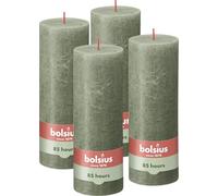 Bolsius Candela rustica a colonna - verde scuro - confezione da 4 - lunga durata di 85 ore - non profumata - cera vegana naturale - senza olio di palma - 19 x 7 cm