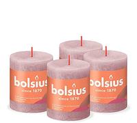 Bolsius Candela rustica a pilastro, rosa antico, confezione da 4, lunga durata di 35 ore, candela per la casa, decorazione d'interni, non profumata, cera vegana naturale, senza olio di palma, 8 x 7 cm