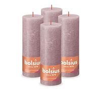 Bolsius Candela rustica a pilastro, rosa antico, confezione da 4, lunga durata di 85 ore, candela per la casa, decorazione d'interni, non profumata, cera vegana naturale, senza olio di palma, 19 x 7