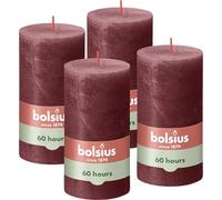 BOLSIUS Candela rustica a pilastro - Rosso scuro - 13 x 7 cm - confezione da 4 - lunga durata di 60 ore - non profumate - cera vegana naturale - senza olio di palma