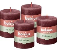Bolsius Candela rustica a pilastro - Rosso scuro - Confezione da 4 - Lunga durata di 35 ore - Senza profumo - Cera vegana naturale - Senza olio di palma - 8 x 7 cm