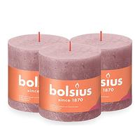 Bolsius Candela rustica XXL - Rosa antico - Confezione da 3 - Lunga durata di 62 ore - Candela per la casa - Decorazione - Non profumata - Include cera naturale vegana - Senza olio di palma - 10 x 10