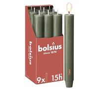 Bolsius - Candela XL rustica - 23 x 3 cm - verde oliva - in cartone da 9 pezzi - Lunghezza durata 15 ore - Non profumata - Contiene cera vegetale naturale - Senza olio di palma