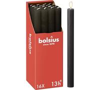 Bolsius Candele a colonna affusolate - Antracite - Confezione da 16 - Lunga durata di 13 ore - Candela per la casa - Decorazione per interni - Non profumate - Cera vegana naturale - 27 x 2,3 cm