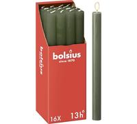 Bolsius Candele a colonna affusolate - Verde scuro - Confezione da 16 - Lunga durata di 13 ore - Decorazione d'interni - Non profumate - Cera vegana naturale - 27 x 2,3 cm