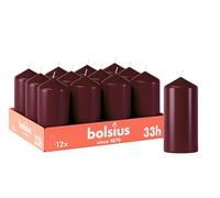 Bolsius Candele a colonna lisce - Bordeaux - Confezione da 12 - 12 x 6 cm - Candele decorative per la casa - Durata di combustione 33 ore - non profumate - Contiene cera vegetale naturale - Senza olio