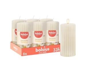 Bolsius - Candele a colonna profumate - 6 pezzi - 12 cm - scanalate - vaniglia - avorio - candele profumate - estratti naturali - contiene cera vegana - senza olio di palma