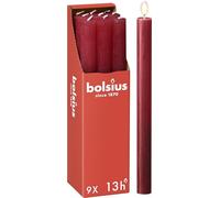 Bolsius Candele a pilastro affusolate - Rosso - Confezione da 9 - Lunga durata di 13 ore - Decorazione d'interni - Non profumate - Cera vegana naturale - 27 x 2,3 cm