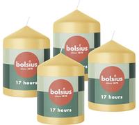 Bolsius Candele a pilastro, beige, confezione da 4, 8 x 6 cm, candele decorative per la casa, lunga durata di 17 ore, non profumate, 5% cera vegana naturale, senza olio di palma