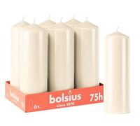 Bolsius Candele a pilastro lisce - Avorio - 6 pezzi - 20 x 7 cm - Durata 75 ore - Non profumate - Contiene cera vegetale naturale - Senza olio di palma