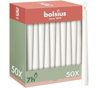 Bolsius Candele a punta liscia, colore bianco, 50 pezzi, 24,5 cm, candele decorative per la casa, durata 7 ore, non profumate, contiene cera vegetale naturale, senza olio di palma