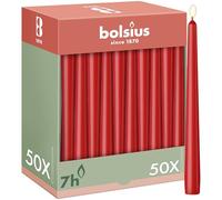Bolsius Candele a punta liscia, colore rosso, 50 pezzi, 24,5 cm, candele decorative per la casa, durata 7 ore, non profumate, contiene cera vegetale naturale, senza olio di palma