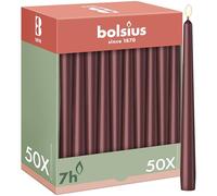 Bolsius Candele a punta liscia, colore rosso bordeaux, 50 pezzi, 24,5 cm, candele decorative per la casa, durata 7 ore, non profumate, contiene cera vegetale naturale, senza olio di palma