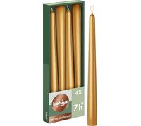 Bolsius Candele a punta liscia - Oro metallizzato - 4 pezzi in cartone - 24,5 cm - Durata 7 ore - Non profumate - Cera vegetale naturale - Senza olio di palma