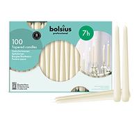Bolsius Candele a Stelo Coniche - Set di 100 Pezzi - Colore Avorio - Durata fino a 7 Ore a Candela - Cera Inodore - Dimensione Candela Singola: altezza 24 cm diametro 2.3 cm