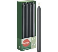 Bolsius Candele affusolate - Antracite - Confezione da 8 - 23 cm - Lunga durata di 8 ore - Inodore - Include cera naturale vegana - senza olio di palma