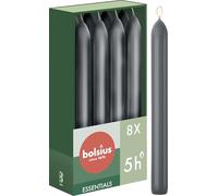 Bolsius Candele affusolate per cena - Antracite - Confezione da 8 - 17 cm - Lunga durata di 5 ore - Non profumate - Cera vegana naturale - antigoccia - senza olio di palma
