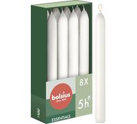 Bolsius Candele affusolate per cena - Bianco - Confezione da 8" - 17 x 2 cm - Lunga durata di 5 ore - Cera vegana naturale - senza gocciolamento - senza olio di palma