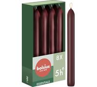 Bolsius Candele affusolate per cena - rosso scuro - confezione da 8 - 17 cm - lunga durata di 5 ore - non profumate - cera vegana naturale - antigoccia - senza olio di palma