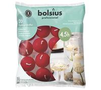Bolsius Candele galleggianti, colore rosso, 20 pezzi, diametro 45 mm, lunghezza durata 4,5 ore, cera raffinata, senza olio di palma, candele decorative per la casa