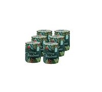 Bolsius - Candele profumate in vetro con stampa - Confezione da 6 - Verde - 23 ore di combustione - Vaniglia - Decorazione natalizia - Senza olio di palma - Natale decorazioni casa