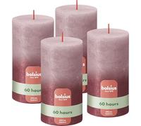 Bolsius Candele Rustiche a Colonna - Metallizzate - 13 x 7 cm - Rosa Cenere e Rosso - Confezione da 4 - Lunga Durata 60 ore - Include Cera Vegana Naturale - Senza Olio di Palma