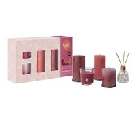 Bolsius Candele rustiche con diffusore a bastoncini e candela profumata - Set regalo da 5 pezzi - Fruit Splash - Melograno - Candele decorative per la casa - Lunga durata - Festa della Mamma