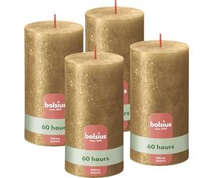 BOLSIUS - Candele rustiche pilastro Shimmer - Oro - 13cm - Confezione da 4 -Non gocciolamento - Candele non profumate