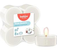 Bolsius - Confezione da 8 Maxi candele tealight profumate - Cotone Fresco - Durata della combustione: 8 ore - Estratti naturali, Cera vegana - Senza olio di palma