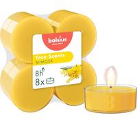 Bolsius Confezione da 8 Maxi candele tealight profumate - Mimosa - Lunga durata di combustione di 8 ore - Estratti naturali - Cera vegana - Senza olio di palma