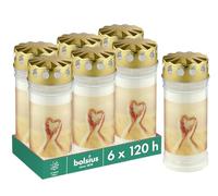Bolsius Lumini funerali - Bianco - Set 6 pezzi - Lunghezza durata 120 ore - Candela funebre & Memoriale - Con Motivo - Corona - Senza Olio di Palma - Nr. 5