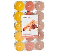 Bolsius Multicolor Tealight Profumate - Fragranza Zucchero e Spezie - Set di 30 Pezzi - 3 Colori - Lunga Durata di 4 Ore - Candele Decorative - Cera - Senza Fumo