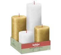 Bolsius - Rustic 4 packs - Oro e Bianco - Confezione da 4 - Candele decorative per la casa - Realizzate con cera vegetale naturale - Senza olio di palma - Non profumate