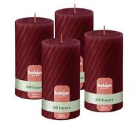 Bolsius Rustic Pillar Candles - Rigate - Rosso - Set di 4 - 13 cm - Candele Decorative per la Casa - Realizzate con Cera Naturale di Origine Vegetale - Senza Olio di Palma
