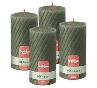 Bolsius Rustic Pillar Candles - Rigate - Verde Oliva - Set di 4 - 13 cm - Candele Decorative per la Casa - Realizzate con Cera Naturale di Origine Vegetale - Senza Olio di Palma