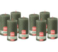 Bolsius Rustic Pillar Candles - Rigate - Verde Oliva - Set di 8 - 13 cm - Candele Decorative per la Casa - Realizzate con Cera Naturale di Origine Vegetale - Senza Olio di Palma
