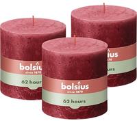 Bolsius Rustik - Candela a pilastro XXL - colore rosso - set da 3 pezzi - lunghezza 62 ore - non profumata - senza olio di palma - extra large - 10 x 10 cm