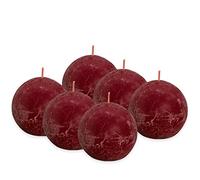Bolsius Rustik - Candela sferica - colore rosso bordeaux - set da 6 pezzi - lunghezza 25 ore - non profumata - guardia naturale delle piante - senza olio di palma - 7,6 cm