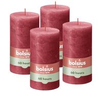 Bolsius Rustik Candele a pilastro - rosso - 4 pezzi - 13 x 7 cm - non profumate - senza olio di palma - lunga durata di 60 ore - non profumate - cera vegana naturale