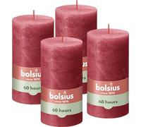 Bolsius Rustik Candele a pilastro - rosso - 4 pezzi - 13 x 7 cm - non profumate - senza olio di palma - lunga durata di 60 ore - non profumate - cera vegana naturale