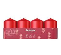Bolsius - Set di 4 candele a colonna lisce rosse - 60 x 40 mm - Candele decorative - A lunga durata - Non profumate - Con cera vegetale naturale - Senza olio di palma