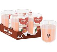 Bolsius - Set di 4 Candele Profumate - Pesca - 9,7 x 8,5 cm - Durata di Combustione: 45 ore - Con Estratti Naturali - Cera Vegetale Naturale - Senza Olio di Palma